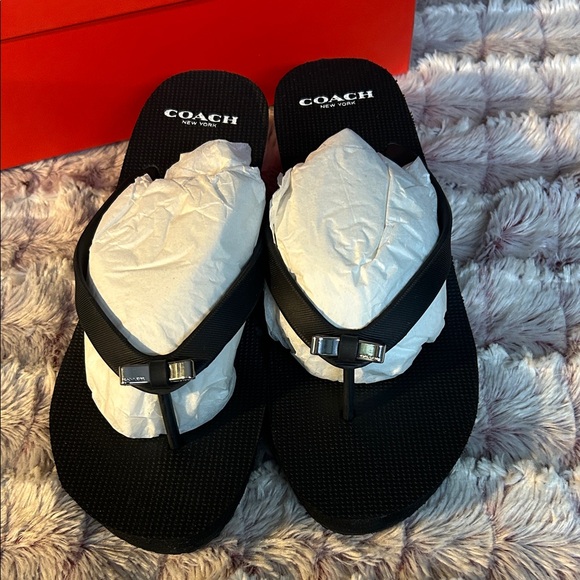 Coach Black Sandals with Silver Accents size 9